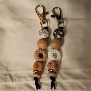 Floral Beaded Keychain Set - Gold and Silver Accents